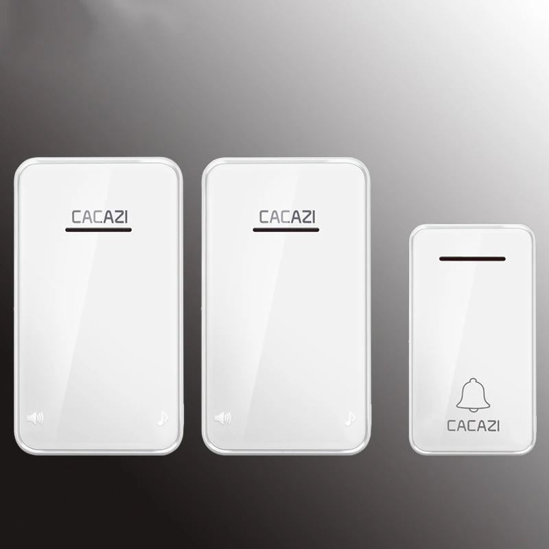 white1x2 Self-powered Waterproof Wireless Doorbell No Battery LED Light 200M Home Cordless Bell EU Plug 1 2 Button 1/2 Receiver - Цвет: white1x2