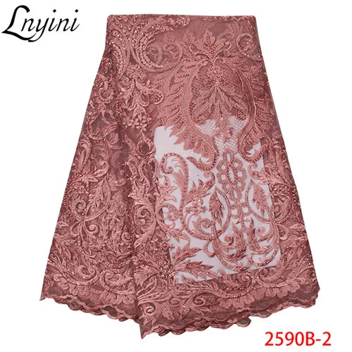 

Beautiful Handmade Beads 2019 Embroidery Nigeria French Tull Net Lace Fabric High Quality African Lace Fabric for Wedding L2590B