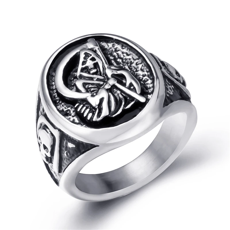 

Mens Grim Reaper Skull Stainless Steel Biker Ring Wholesale jewelry Plus Size 8-15