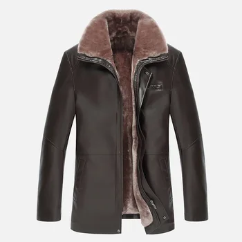 

Winter fur collar new men's thicken velvet leather coat business casual leather jacket men warm jaqueta de couro