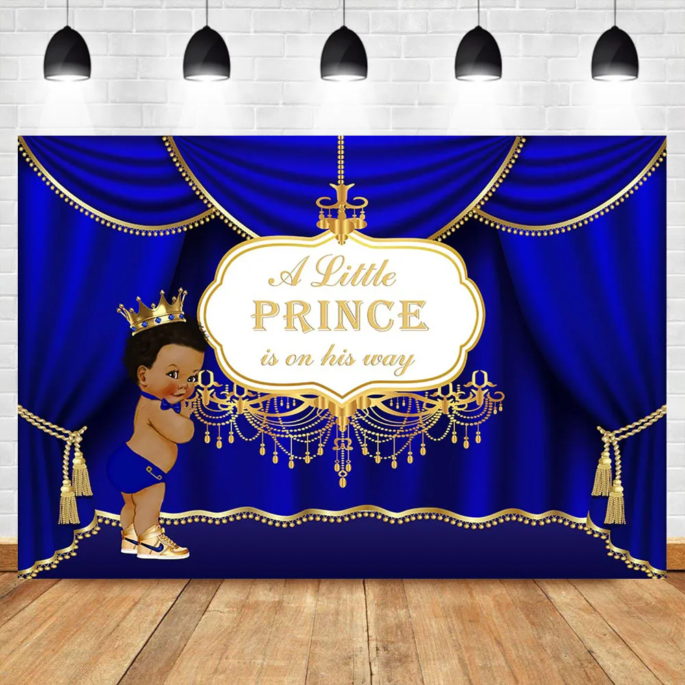 

NeoBack Royal Blue Prince Backdrop Royal Curtain Baby Shower Photography Background Vinyl Prince Baby Shower Banner Backdrops