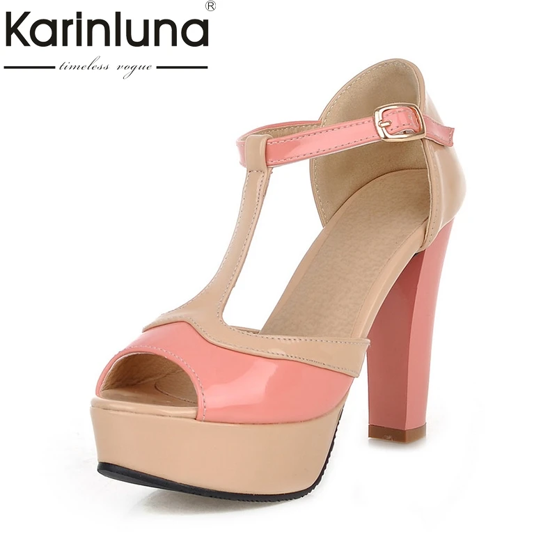 

KarinLuna Hot Sale Large Size 34-43 t-strap Women Shoes Woman Spike High Heels Summer Mixed Colors Sandals Shoes Woman Footwear