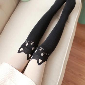 

New Spring Autumn Winter Tights Women Over the Knee Tattoo Tights Fashion Cartoon Cat Stockings Warm Tights Girls Pantyhose