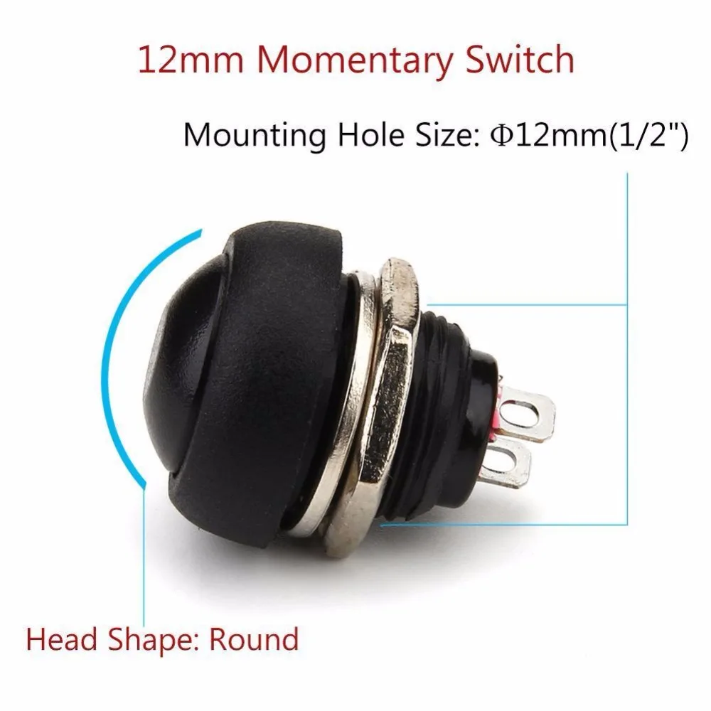 Черный/красный/зеленый/желтый/синий 12 мм водонепроницаемый Мгновенный кнопочный переключатель