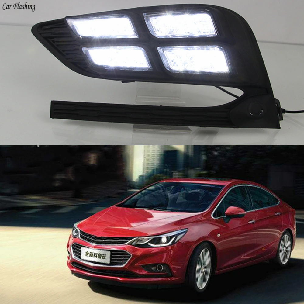 

Car Flashing 2PCS LED DRL Daytime Running Light Daylight Fog Lamp Cover With Turn Signal For Chevrolet Chevy Cruze 2016 2017