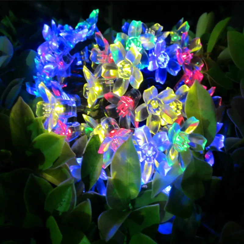 Solar String peach blossom 7M 50LED Flower String Light Solar Panel