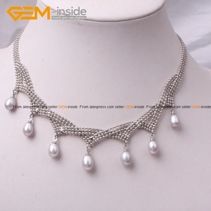 Жемчужное ожерелье с жемчугом из жемчуга, белое ожерелье из нержавеющей стали, 7-8 мм x 9-10 мм, Жемчужное модное ювелирное изделие, 18 дюймов, сделай сам, женский подарок