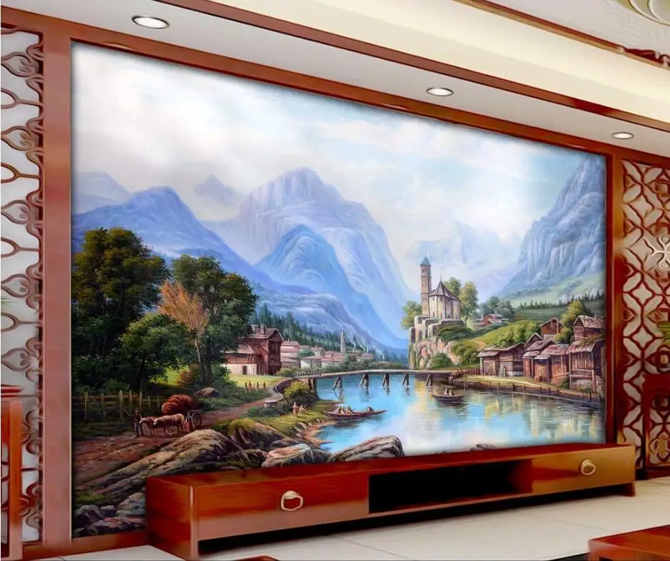 beibehang Custom wallpaper 3d mural seaside town building oil painting TV background wall paper papier peint decorative painting