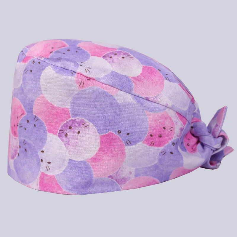 Фиолетовый шар для женщин, скраб для печати, хирургическая кепка для женщин, медицинская Кепка для медсестры, доктора, стоматологическая клиника, рабочая шляпа, хлопок, шапки