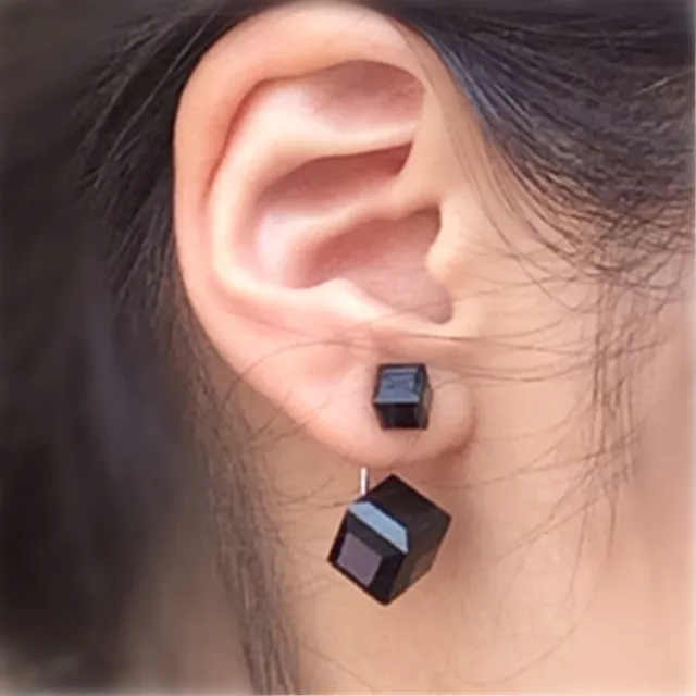 Square Double Sided Stud Earrings Black Gl Crystal Cube Silver Square Double Sided Stud Earrings Black Gl Crystal Cube Silver Clear For Womens Elegant Las