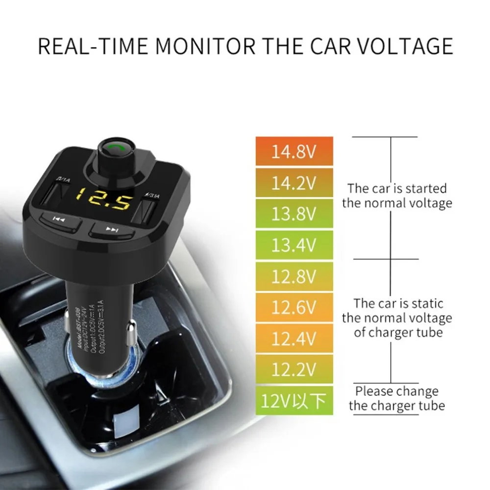 FM передатчик BT36 Bluetooth Handsfree автомобильный аудио-MP3 плееры 3.1A Dual USB зарядное устройство адаптер Напряжение Тестер Вольтметр