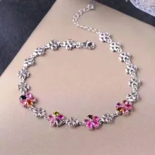 Природный многоцветный Турмалин браслет 925 Серебро Природный Многоцветный Gem цветы браслет ювелирных украшений для женщин