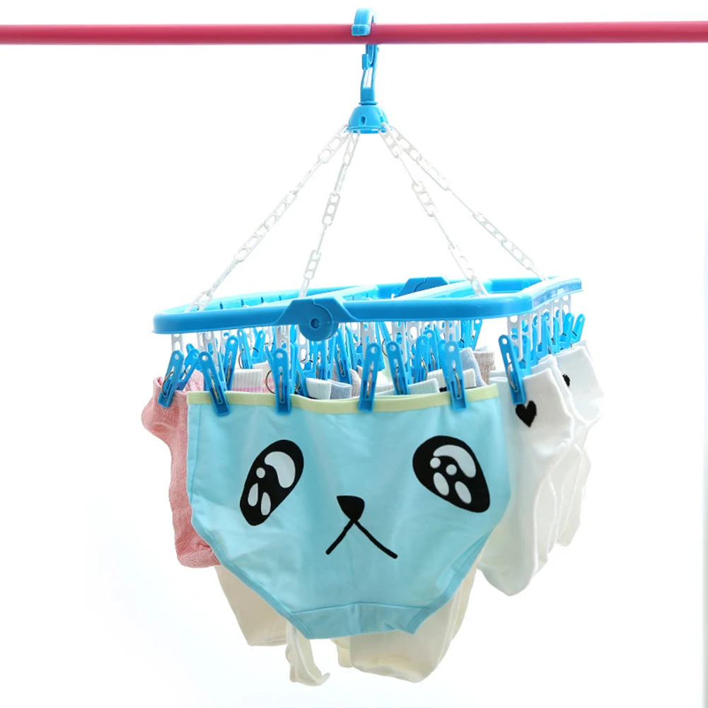 32 Clips Portable Socks Cloth Hanger Rack Clothespin Wardrobe Storage Cloth Hangers Multifunctional Drying Rack Sock Holder