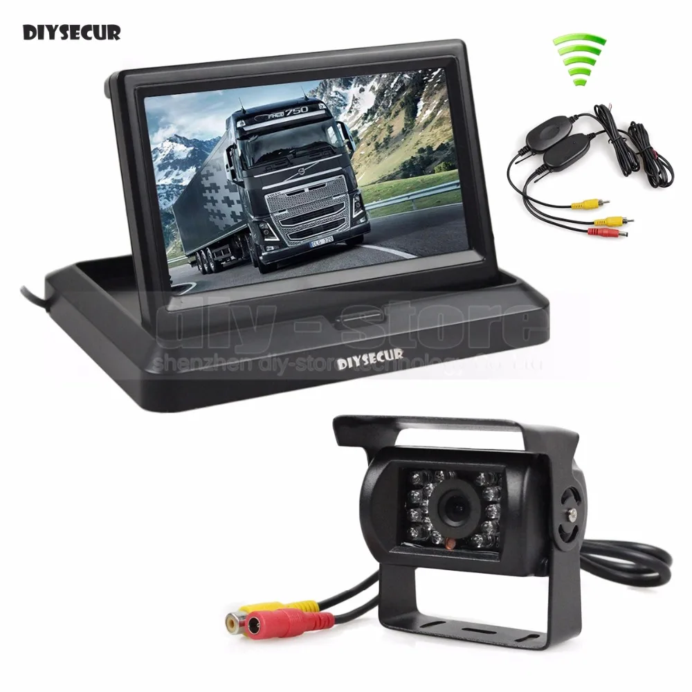 

DIYSECUR Wireless 5inch Foldable TFT LCD Monitor Waterproof IR Night Vision CCD Rear View Car Camera for Truck Caravan Bus Van