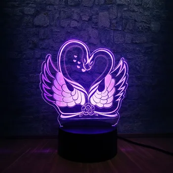 

New Romantic Rose Double Swan 3D USB LED Lamp 7 Colors change Gradient Mood Night Light Home Party Decor Lover Birthday Gift