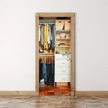 3D Wardrobe Pattern Door Stickers Wooden Door Renovation Home Decor Living Room Bedroom Art Wall Poster