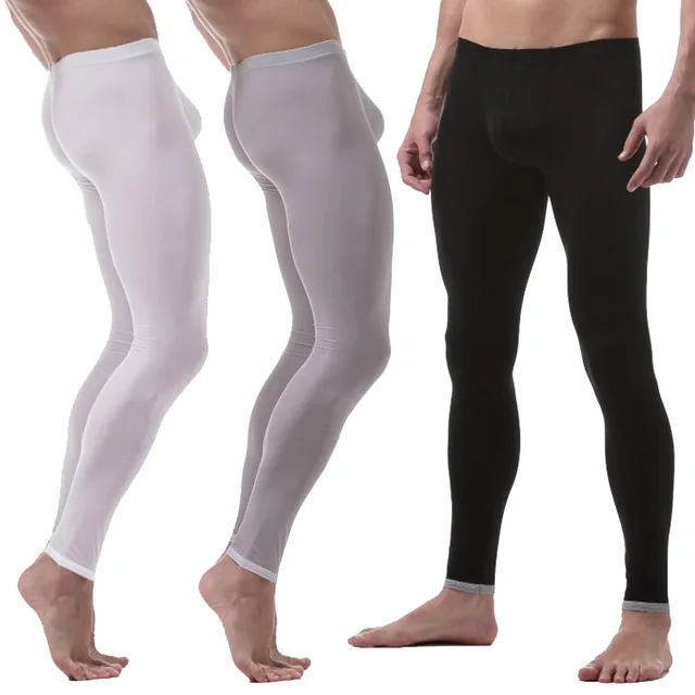 Brand New Men Long Johns Warm Pants Thin Section Nylon Transparent Sexy Gay Underwear Men Tight