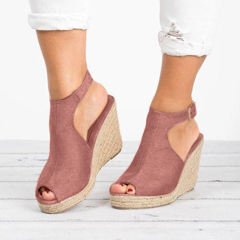 

2019 Women's Ladies Fashion Solid Wedges Casual Buckle Strap Roman Shoes Sandals Comfortable Non-Slip Waterproof Platform35-43