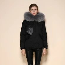 Мода одежда верхняя одежда меховой воротник серый холст парка с подкладкой из искусственного меха женщин, Китай Заводская цена