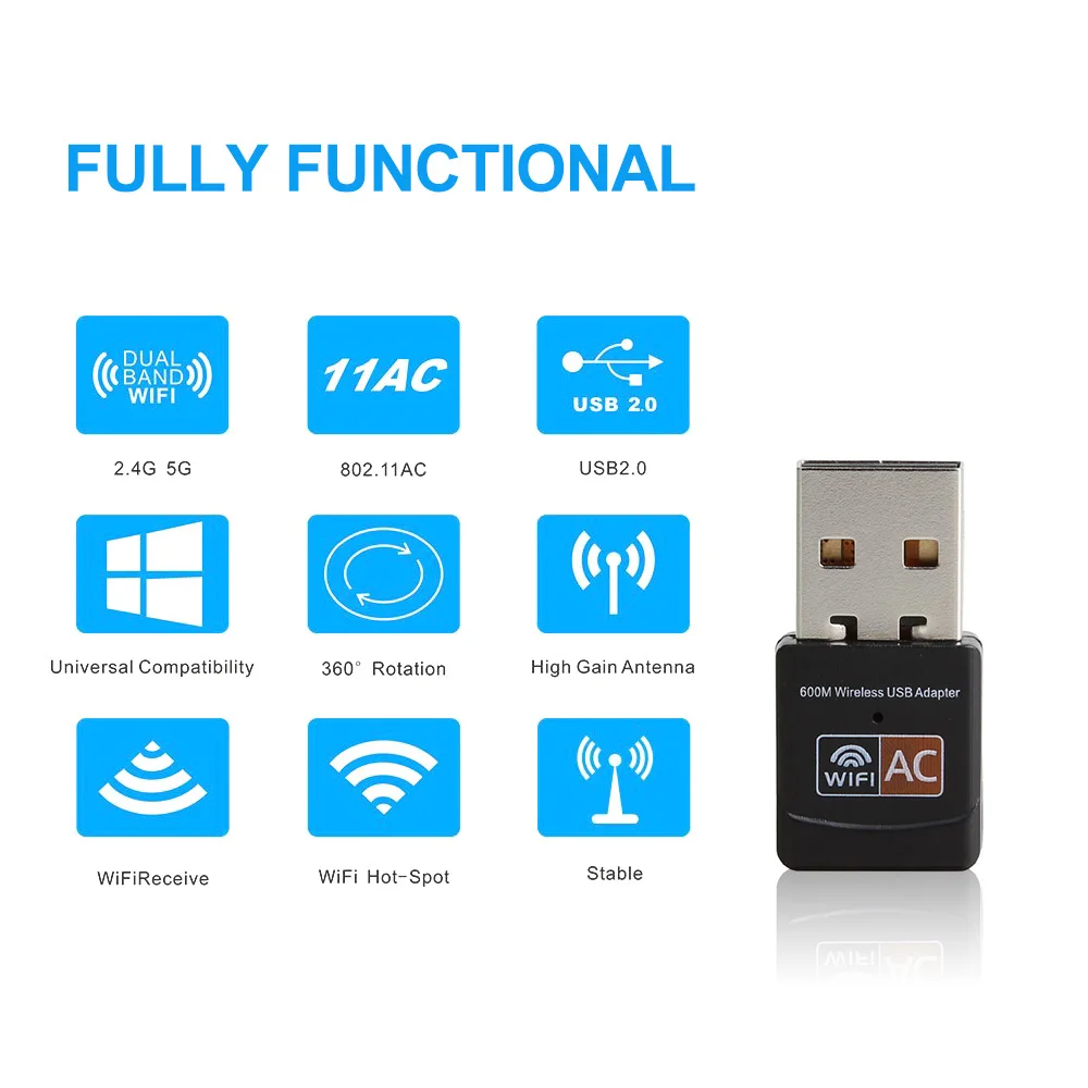 600 Мбит/с USB антенна Wifi ключ приемник двухдиапазонный 2,4 ГГц 5,8 ГГц USB wifi адаптер 802.11ac Wi-Fi для Windows 7 8 10 Mac PC