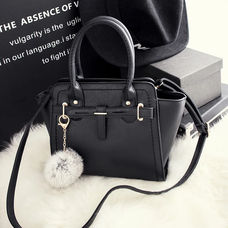 

Women Shoulder Bag Hairball Ornaments Totes Solid Designer Handbag Party Purse PU Leather Handbag Ladies Messenger Crossbody Bag