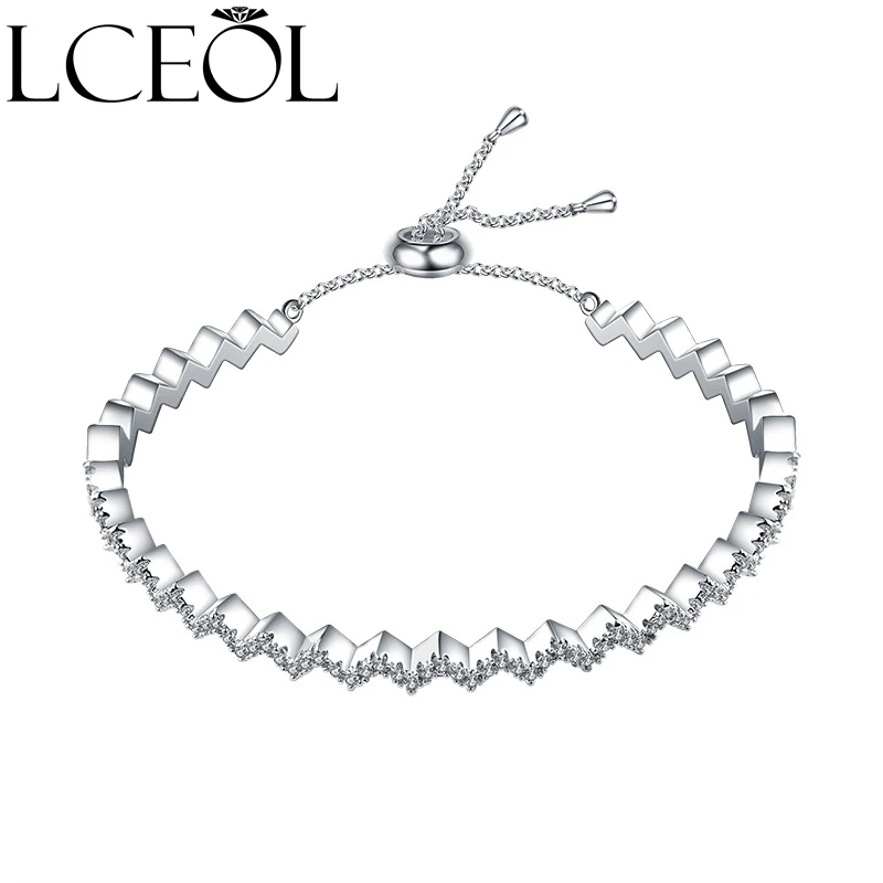 

LCEOL High Quality Lovely Bracelets & Bangles For Girls Heart Cut CZ Gold Color Rope Chain Jewelry for Women Pulseras Mujer