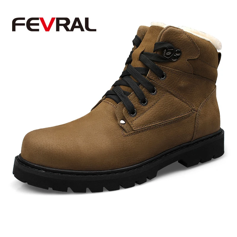FEVRAL/мужские зимние ботинки с мехом Теплые Повседневные рабочие из натуральной
