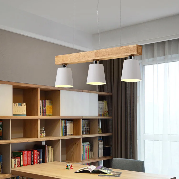  Nordic creative dining table lamp three five E27 study bar balcony chandelier wooden wood dining re - 32909200493