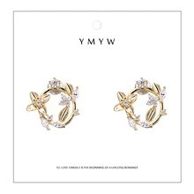 YMYW изысканные роскошные блестящие AAA цветок с Цирконом Серьги-гвоздики очаровательные медные 16 К позолоченные серьги для женщин вечерние ювелирные изделия