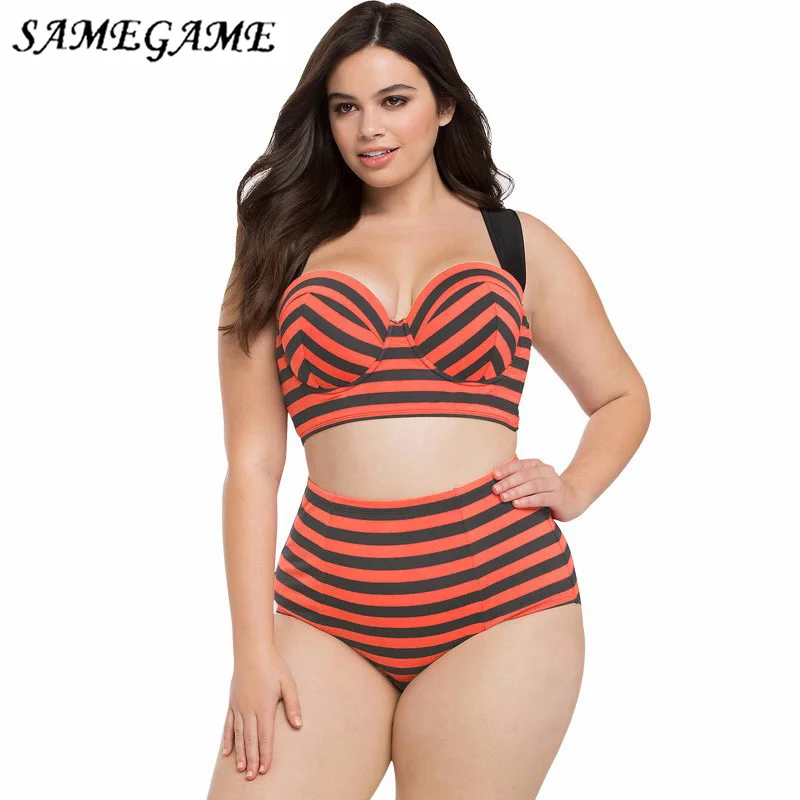 

SAMEGAME High Waist Swimsuit Women Bikinis Plus Size Swimwear Female 2019 New Vintage Retro Red Plaid Beach Push Up Bikini Set