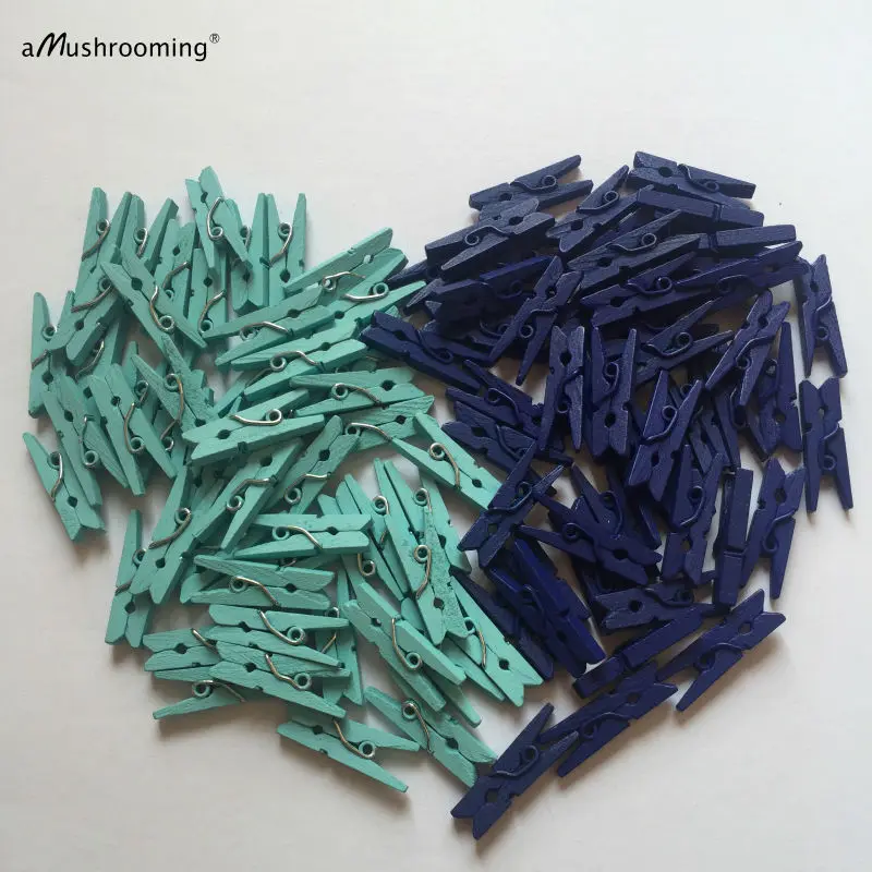 25pcs 1" Mini Clothespins in Royal Blue and Pale Wooden Craft Pegs Clips for Party Favors Baby Shower Scrapbooking | Дом и сад