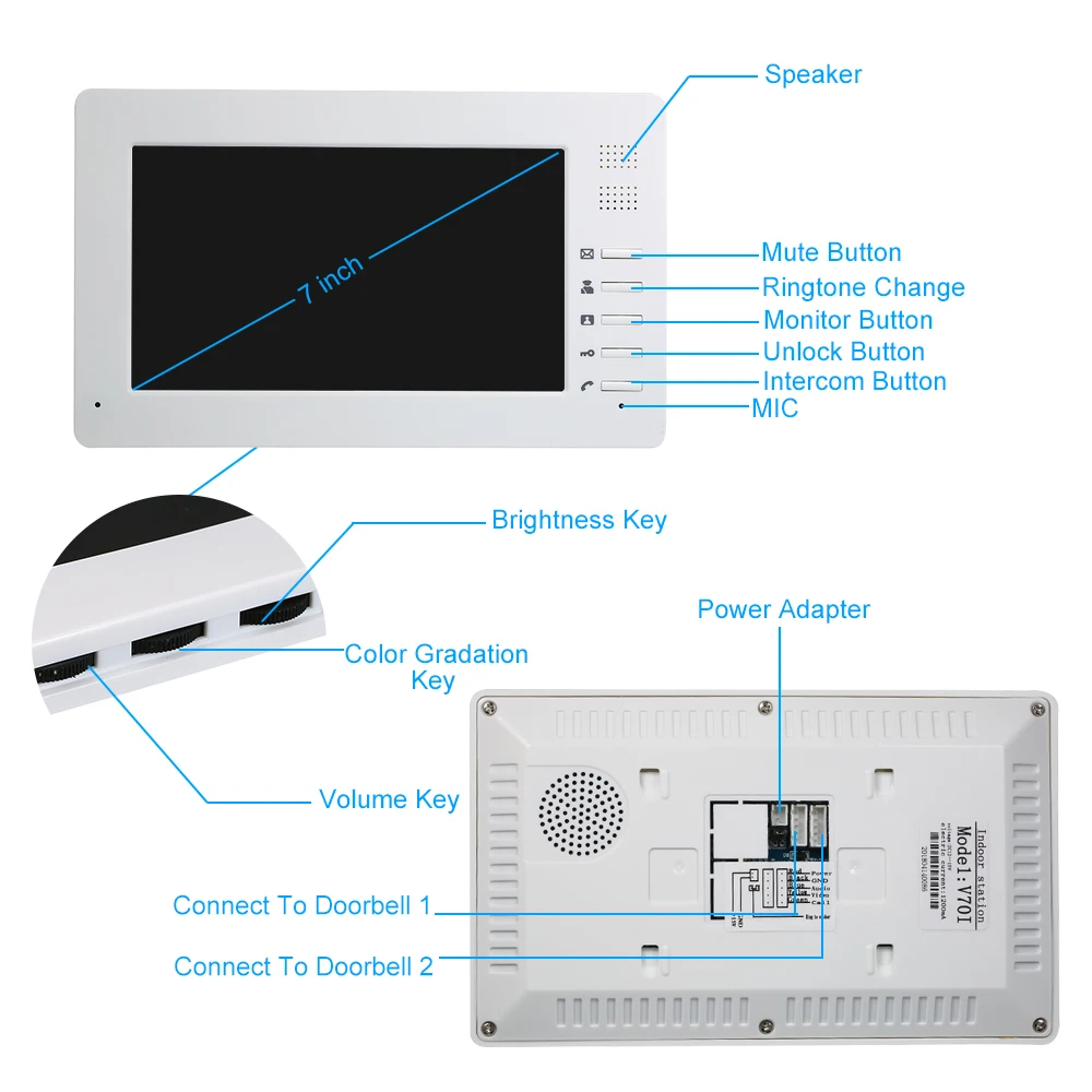 Видеодомофон 7 дюймов умная ip-система внутренней связи Поддержка ночного видения водонепроницаемый разблокировка монитор дверная система внутренней связи