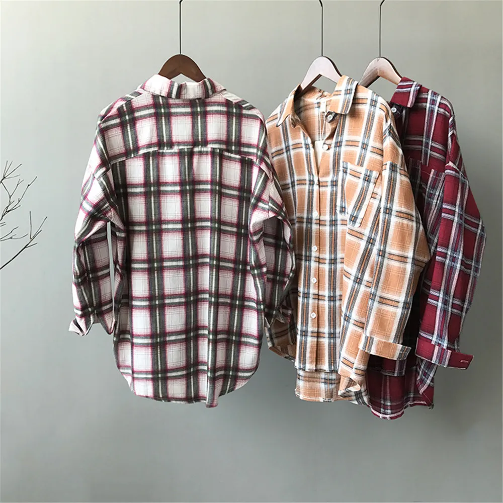 Autumn Boyfriend Style Women Blouse 2018 All Occasion Match casual College shirt long sleeve turn-down collar Plaid Office Shirt (2)