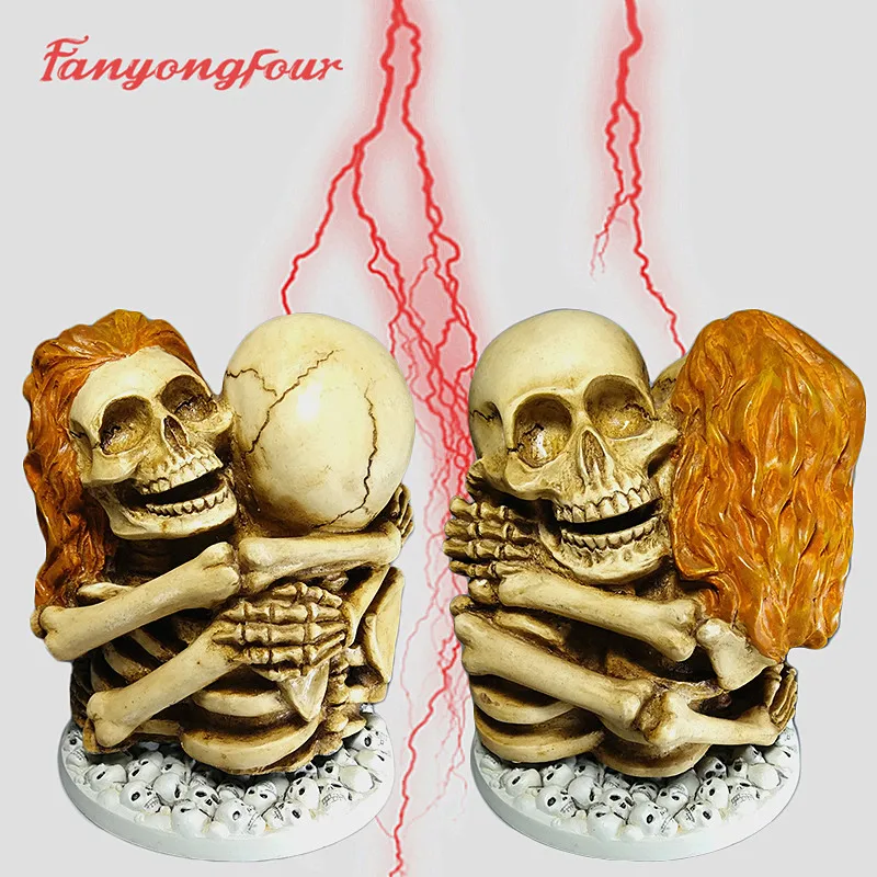 

3D skull couple silicone mold fondant cake mold resin gypsum chocolate candle candy mold free shipping