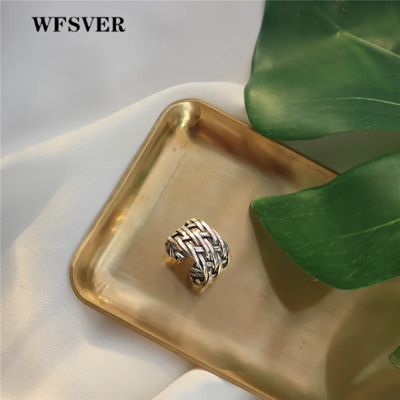 

WFSVER 925 sterling silver vintage ring for women korea style multilayer woven mesh ring opening adjustable fine jewelry gift