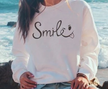 white tee black text Улыбка счастливая Толстовка Весна длинный рукав повседневные толстовки смайлик лицо печатных пуловер качество Хлопок Графический слоган джемпер Топы - Цвет: white tee black text