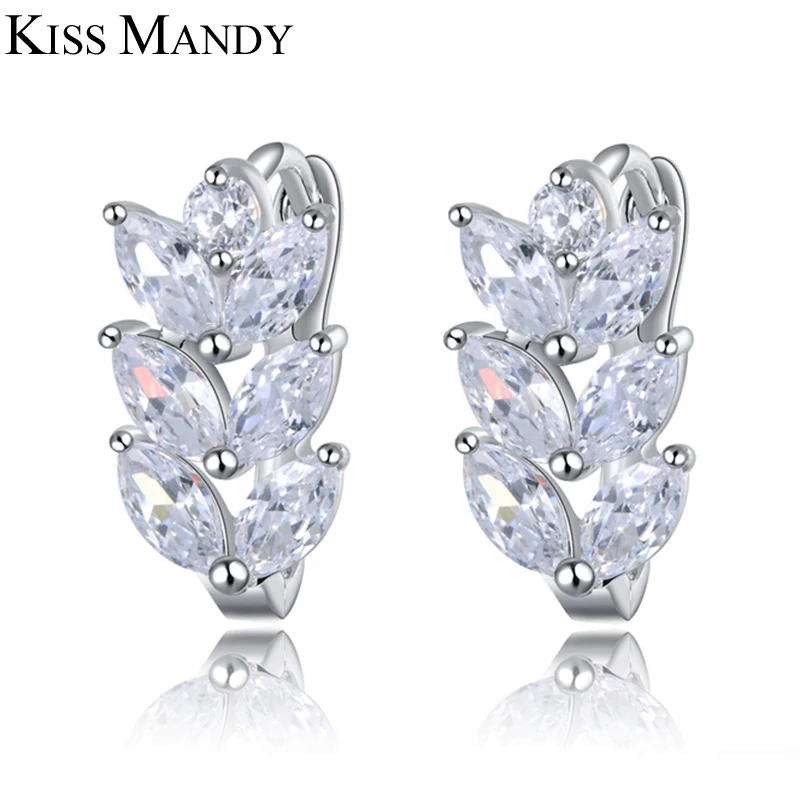 

KISS MANDY Stud Earrings Women Silver Color Gold-color Clear AAA Zircon Engagement Wedding Female Fashion Jewelry JE03