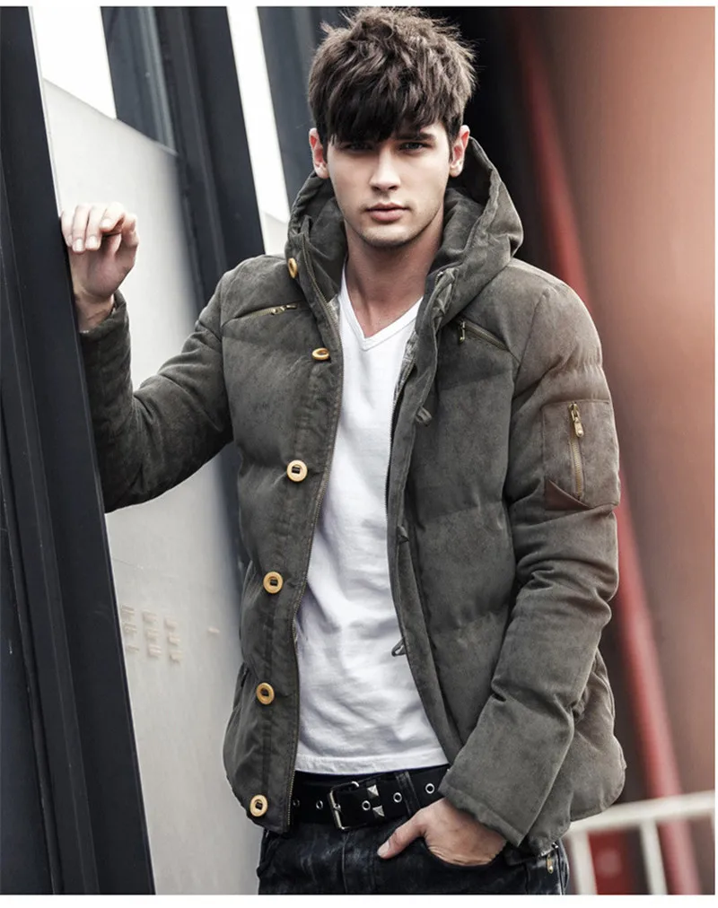 Winter Corduroy Hood Padded Quilted Men Jacket Coat Fashion Warm Male Jackets Parka Hooded Casual Overcoat Newest (4)