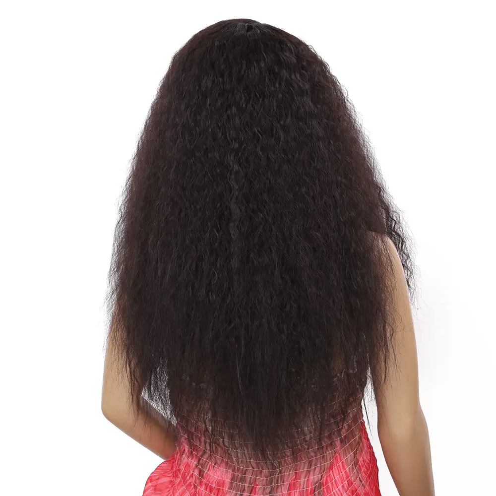 Золотой красоты 24 дюйма длинный кудрявый прямой парик синтетические кружева передние парики афро слоеного Яки прямой парик для женщин - Цвет: #4