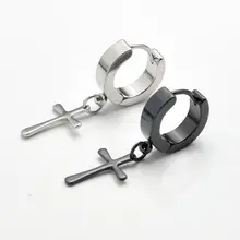 Титановые серьги пояс 15 мм Крест мужские 316l Мальчики черные титановые серьги 2033