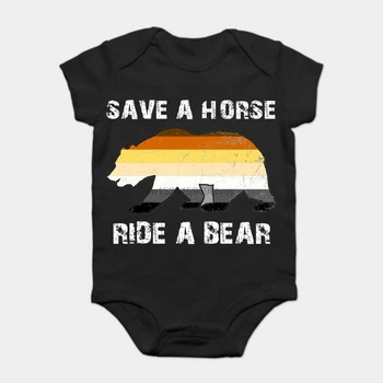 

Baby Onesie Baby Bodysuits kid t shirt Funny novelty Gay Bear Pride Save A horse Ride A Bear Shirt