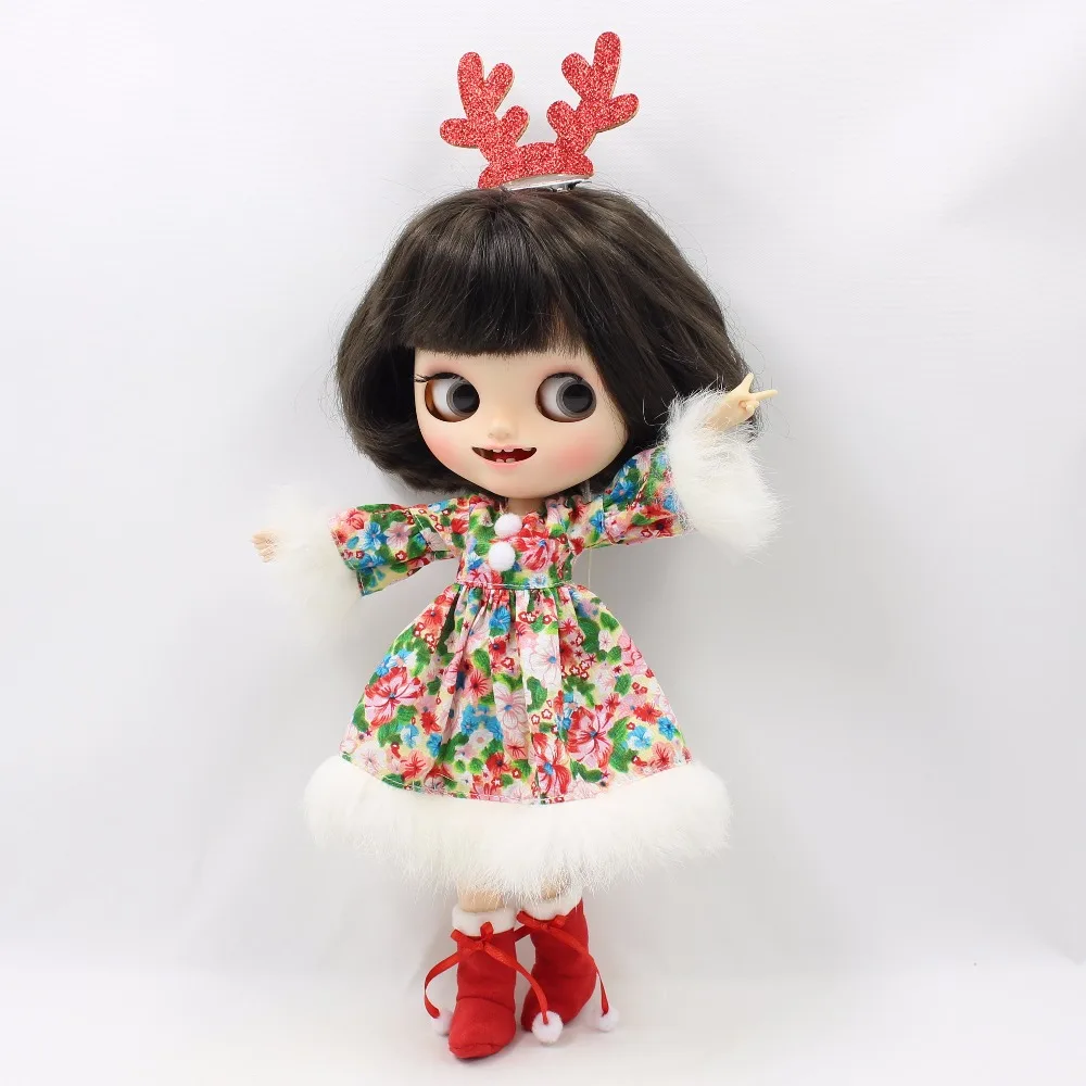 Кукла blyth icy licca joint body merry christmas платье красный головной убор рога сапоги Подарочная игрушка