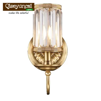 

Qiseyuncai 2018 new European Style Copper Wall Lamp Bedroom Study Glass Lamp Cover Solder Brass lighting