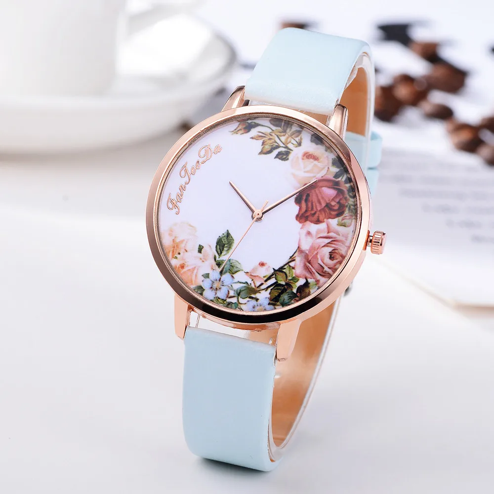 Бренд Для женщин часы-браслет Мода розовое золото цветы кожа просто женское платье часы Роскошные Бизнес подарок часы A40
