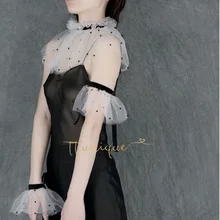 Украшенные Манжеты Поддельные рукава наручные рукава кружева плиссированные наручные благородные таинственные элегантные черные бусины Украшенные Звездные звезды манжеты