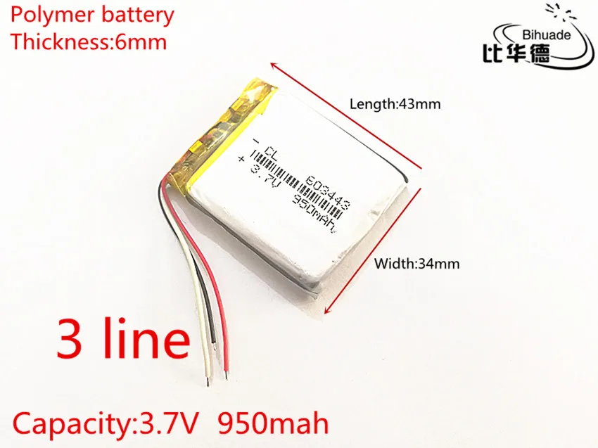 

3 line 3.7V 950mAh 603443 tablet battery Rechargeable Battery For Mp3 MP4 MP5 GPS mobile