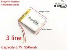 3 line 3.7V 950mAh 603443 tablet battery Rechargeable Battery For Mp3 MP4 MP5 GPS mobile