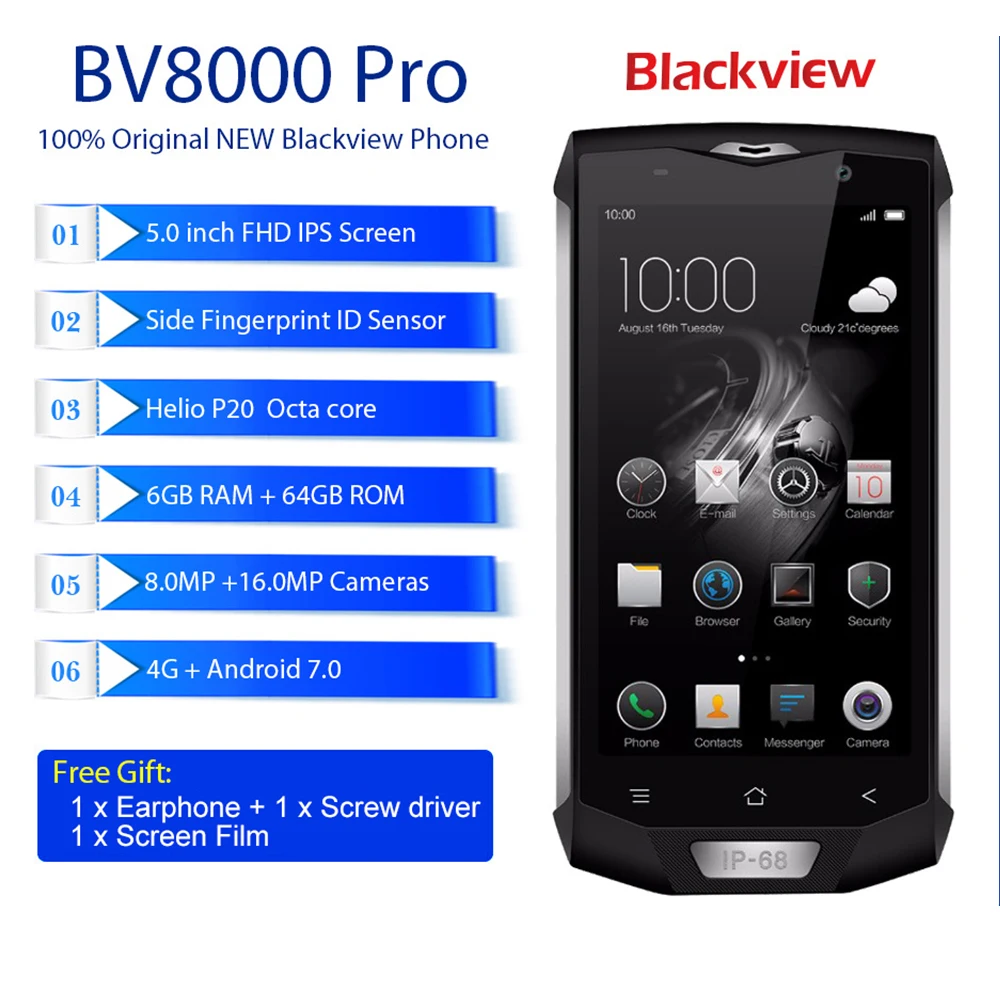 Водонепроницаемый смартфон Blackview BV8000 Pro IP68 восьмиядерный MT6757 6 Гб ОЗУ 64 ПЗУ 5 0