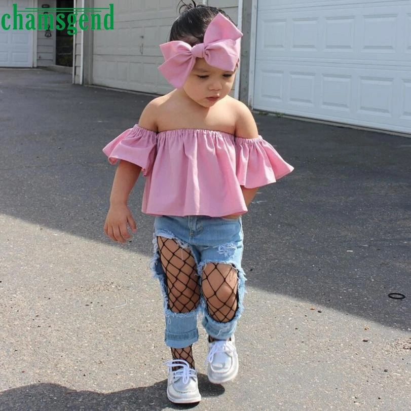 CHAMSGEND Toddler Kids Baby Girl Off Shoulder Ruffle T ...