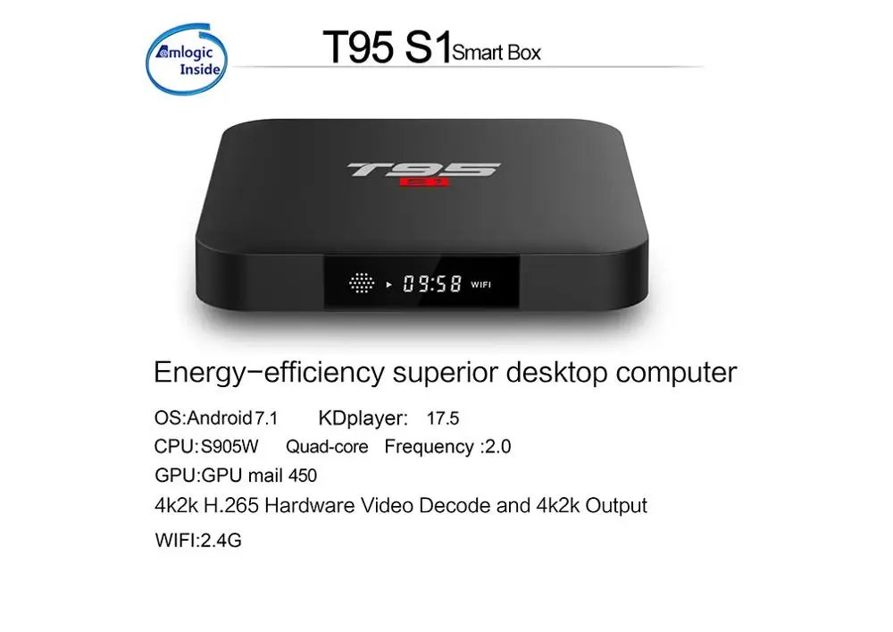 Smart Android 7,1 tv Box 2 Гб 16 Гб H.264 HD медиаплеер T95 S1 2,4G Wifi беспроводной Amlogic S905W четырехъядерный PK X96 мини tx3 мини